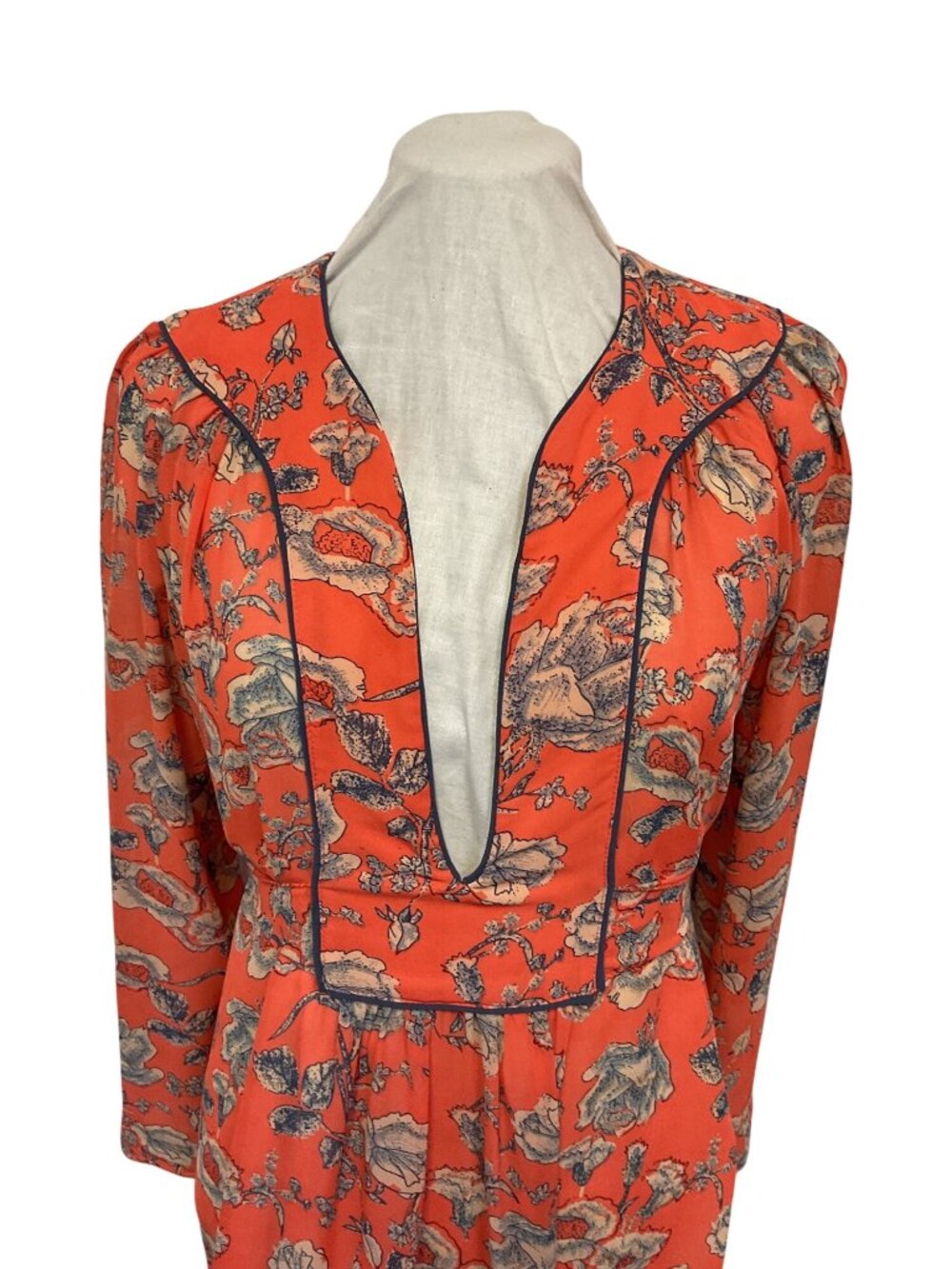 Floral Print Long-Sleeve Dress With Deep V-Neck & Waist Tie By Hazel Size M - Picture 4 of 6